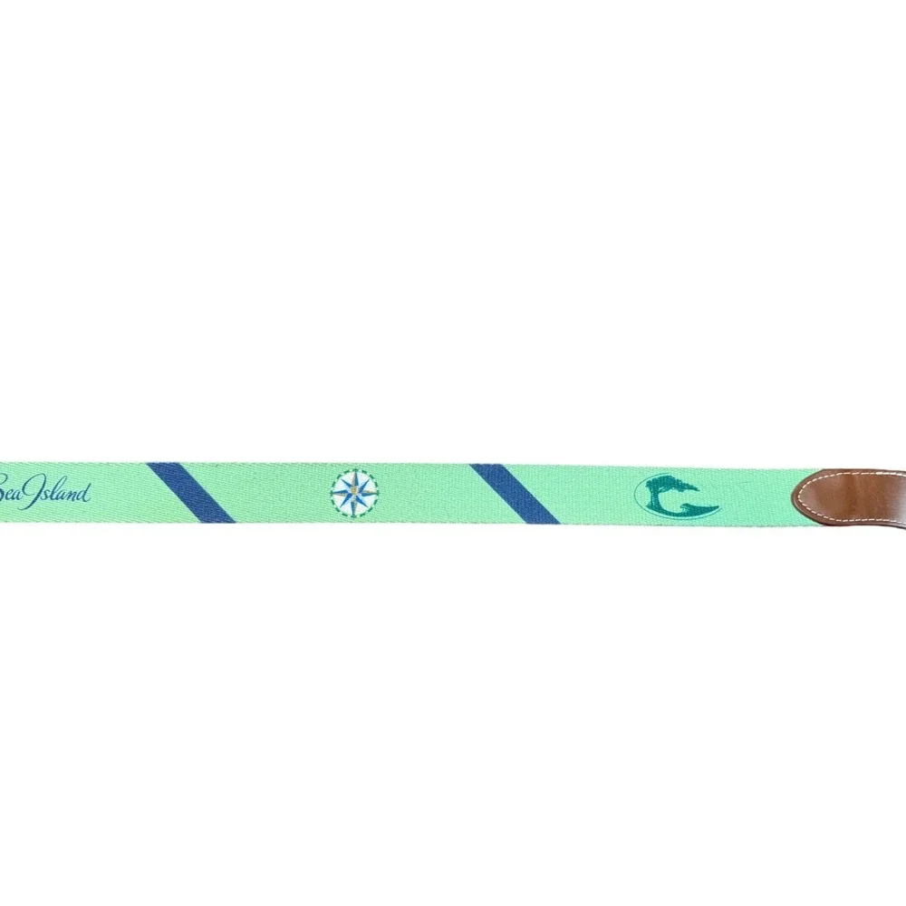 Peter Millar Sea Island Ocean Forest Needlepoint Leather Belt Mint Green Size 40